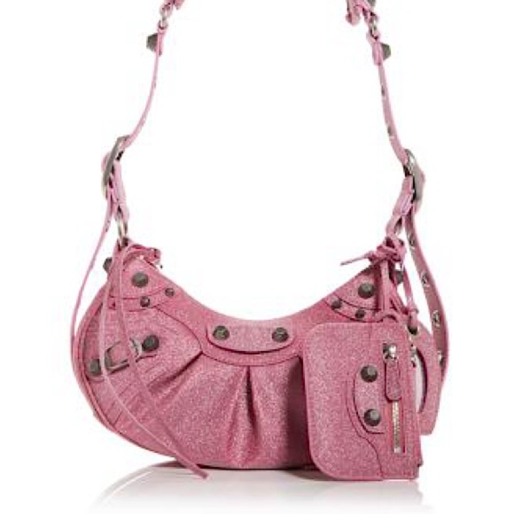 ROSE GLITTER LE CAGOLE XS SHOULDER BAG IN PINK